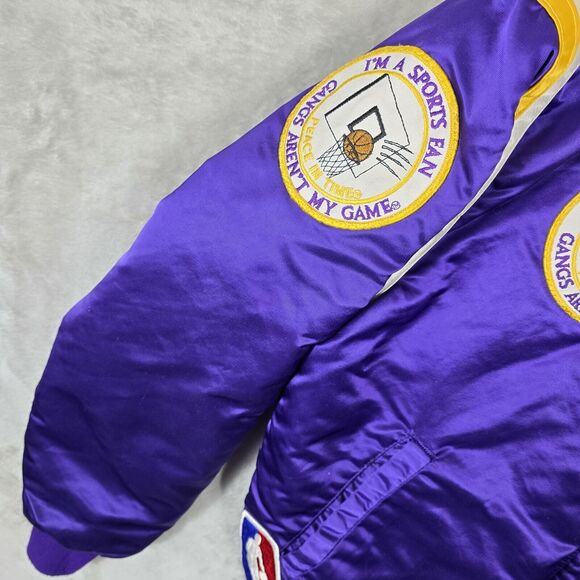Vtg 80's Los Angeles Lakers Satin Starter Jacket Size Large W/ Anti-Gang Patches - Picture 8 of 14